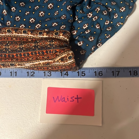 Maeve Anthropologie Teal Gold Border Print Knit Dress Sz M Hippie Boho Western - Picture 12 of 12